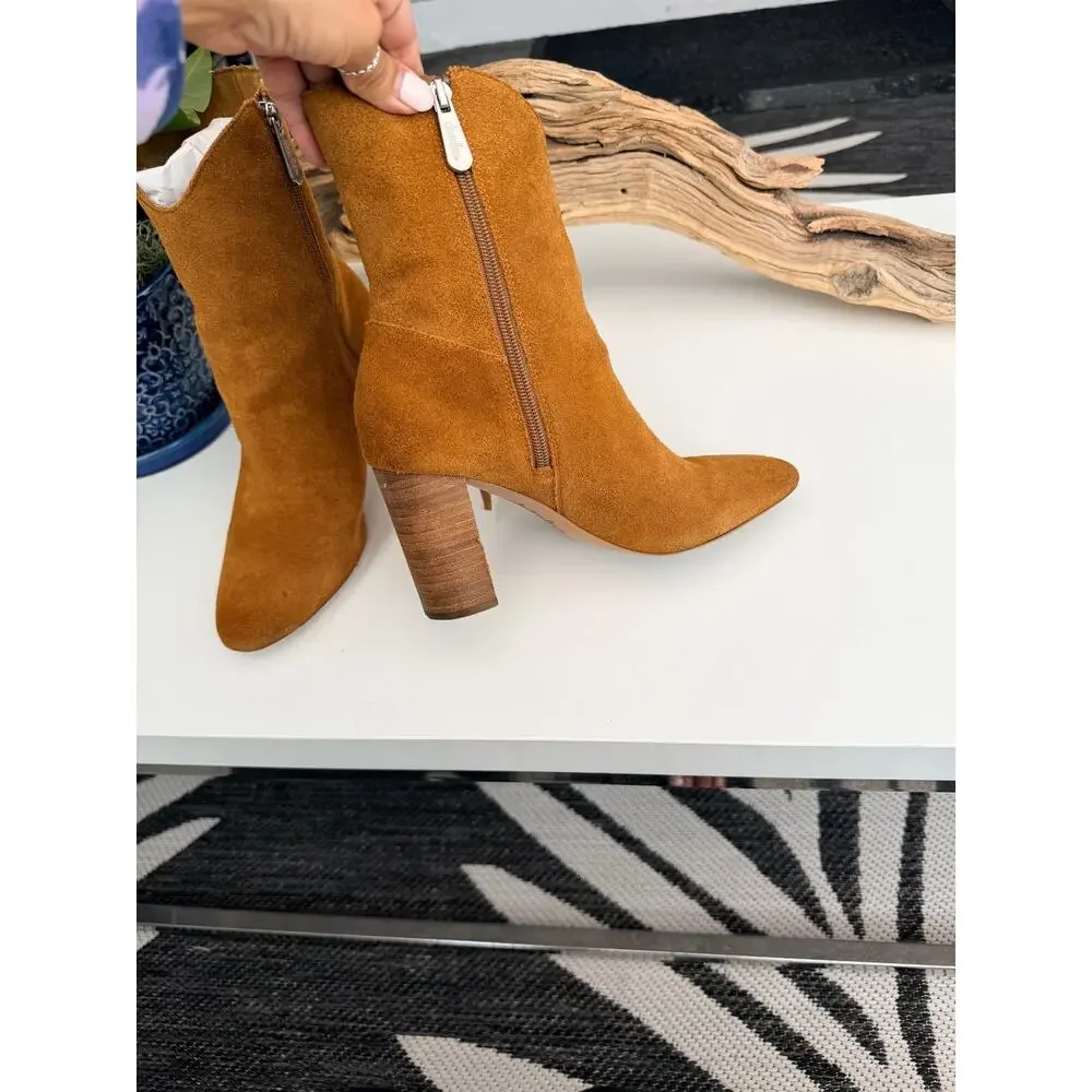 Charles by Charles David Brown Suede Fringe Block Heel Booties Size 8M